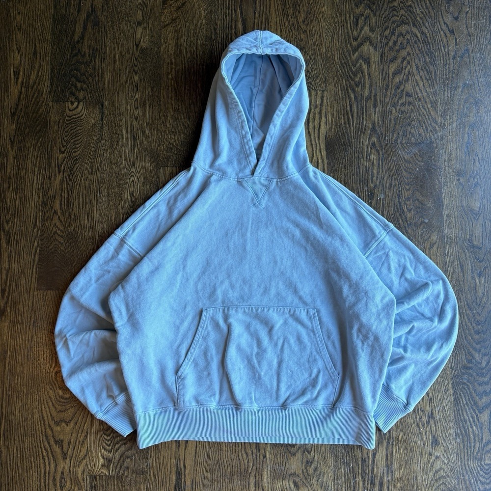 Vtg 2000s Arizona Jean Co Hoodie Mens L Blue Faded V Stitch Pullover Blank Boxy
